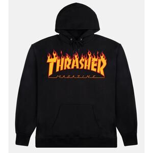 NWT Black Thrasher Graphic Flame Skate Hoodie SZ L